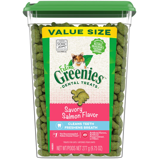 Greenies Feline Adult Dental Cat Treats, Savory Salmon Flavor, 9.75 oz. Tub